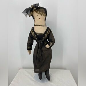 Doll, Fabric, 22” Tall, Linen Sailor Dress, Pearls, 20’s Style, stand incl.‎